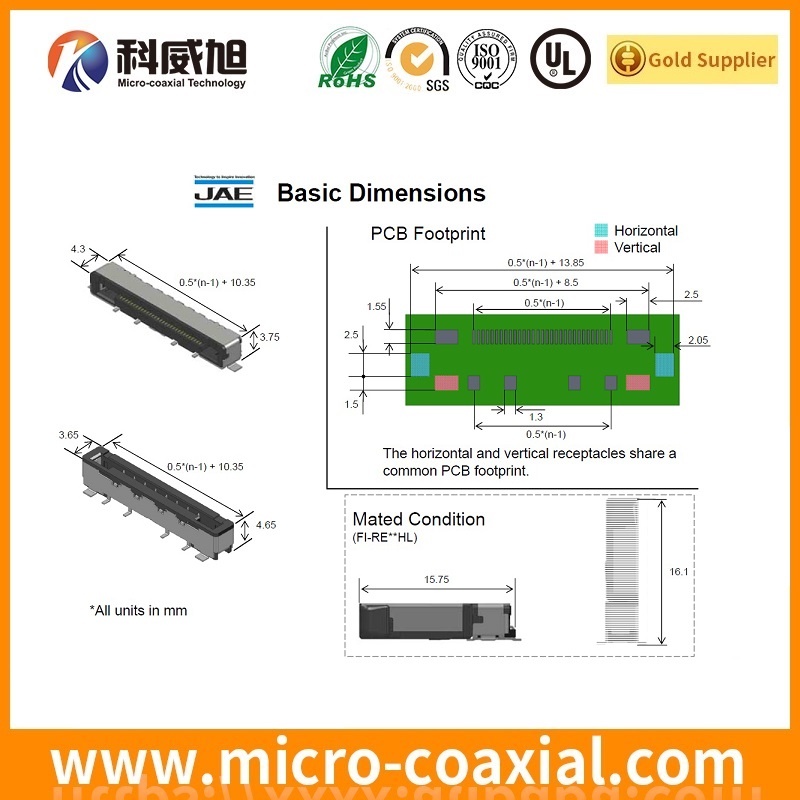 custom FI-RE51S-VF-R1300 micro flex coaxial LVDS cable I-PEX 20532-050T-02 LVDS eDP cable Manufacturer