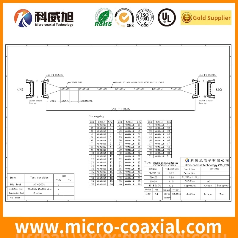 Built TMC01-51S-B board-to-fine coaxial LVDS cable I-PEX 20682-030E-02 LVDS eDP cable Vendor