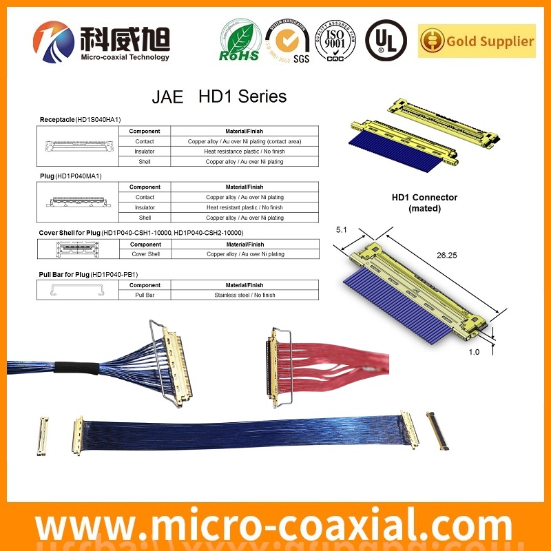 Custom I-PEX 3427-0401 MCX LVDS cable I-PEX 20373-R20T-06 LVDS eDP cable Manufacturing plant